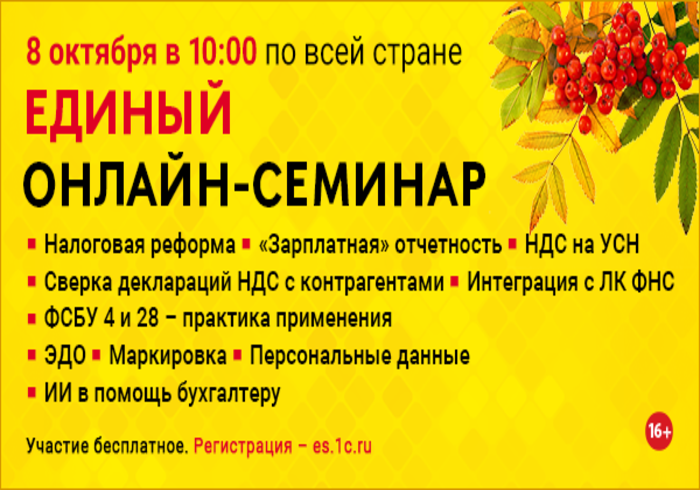 Единый онлайн-семинар 1С для бухгалтеров и руководителей